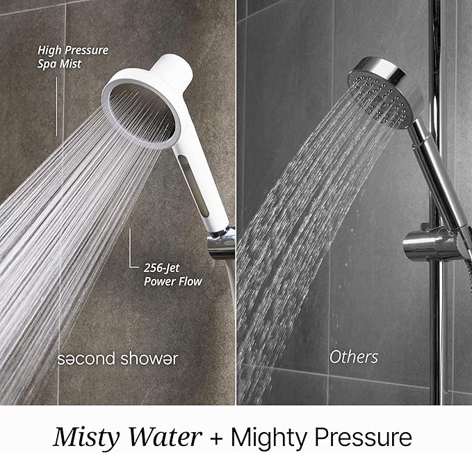 SecondShower Hand Clinically Proven Filtered Shower Head for Skin Health, High Pressure Handheld with NSF Certified Filtration for Hard Water, Natural Vitamin C Shower Filter (Forest Green)