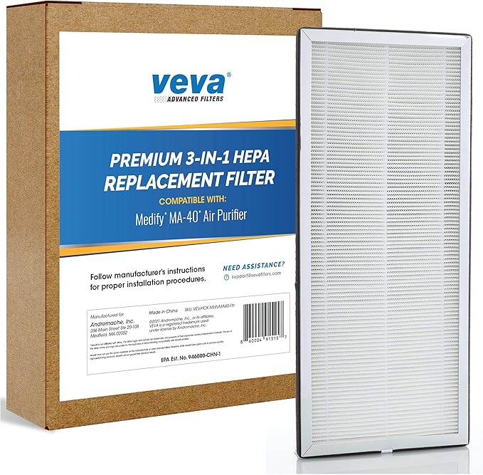 Veva HEPA Filter Replacements Compatible with Medify MA-40 Home Air Purifier - Captures 99.97% of Particles, 3-in-1 Replacement Filters, Honeycomb Carbon, Charcoal Activated Cleaner