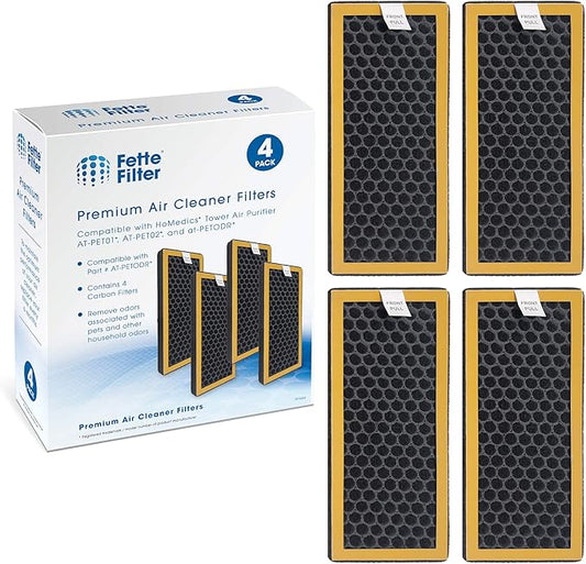 Fette Filter - Air Purifier Activated Carbon Filter Compatible with HoMedics TotalClean PetPlus. Compare to Part # AT-PET01, AT-PET02, AT-PETODR - Pack of 4