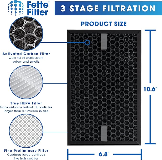 Fette Filter - HRFSC1 Replacement Filter Compatible with Honeywell Filter S HRFSC1 for Honeywell HPA3000 PowerPlus and HPA5000 Insight Series Air Purifier - Pack of 2