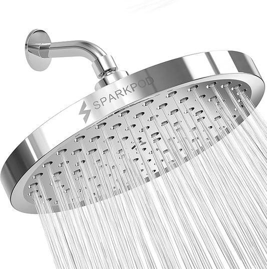 SparkPod Shower Head - High Pressure Rain - Premium Quality Luxury Design - 1-Min Install - Easy Clean Adjustable Replacement for Your Bathroom Shower Heads (Luxury Polished Chrome, 8 Inch Round)
