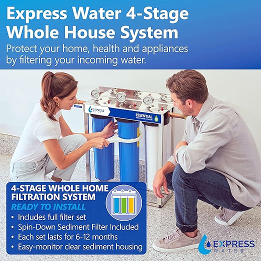 Whole House Water Filter System| ESSENTIAL | 3 Stage Water Purifier Whole Home, Top-Tier GAC, ACB Filters Produce Overachieving H2O, Significantly Reduces Chlorine & Sulfur Smell/Taste, Healtheir Skin