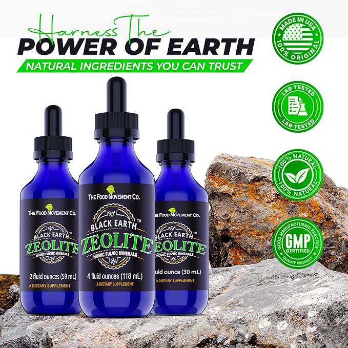 Black Earth Zeolite with Humic Fulvic Acids Trace Minerals for Adults and Kids for Detox, Gut Health and Immune Support - Twinpack 4 Fl Oz Bottles (8 fl oz)