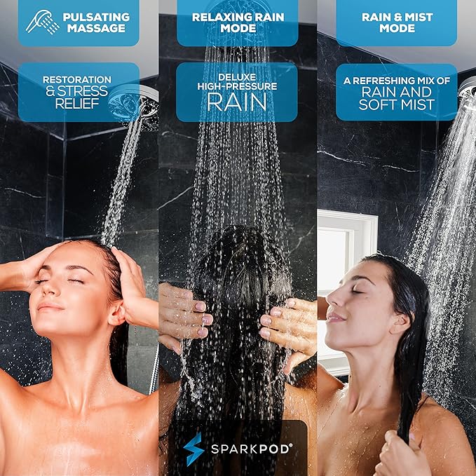 SparkPod 8 Spray Setting Filtered Showerhead - Water Filter Suitable for People with Dry Hair, Skin & Scalp, 5" Shower Head with Enhanced Formula Filter Reduces Chlorine (Oil-Rubbed Bronze)