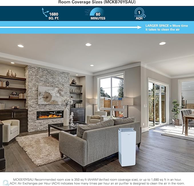 Daikin MCKB70YSAU Room Air Purifier for Home, HEPA, Activated Carbon, Pre-Filter and UVC LED Light, Zero Ozone Product, CARB Certified, 12.5 x 12.5 x 30 in