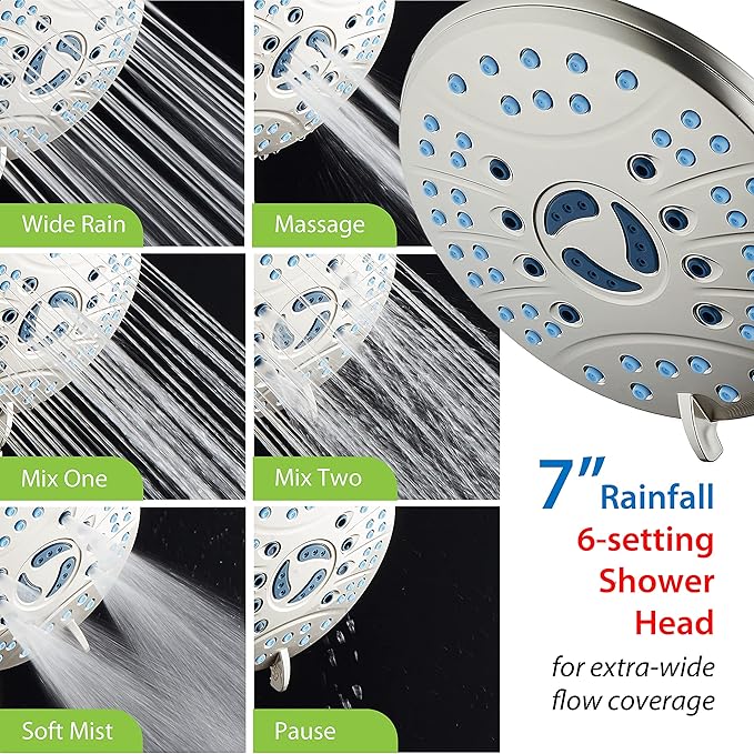 Hotel Spa AquaCare As-Seen-On-TV High Pressure 50-mode Rain & Handheld 3-way Shower Head Combo - Anti-clog Nozzles/Tub, Tile & Pet Power Wash/Extra Long 6 ft. Stainless Steel Hose/Nickel Finish