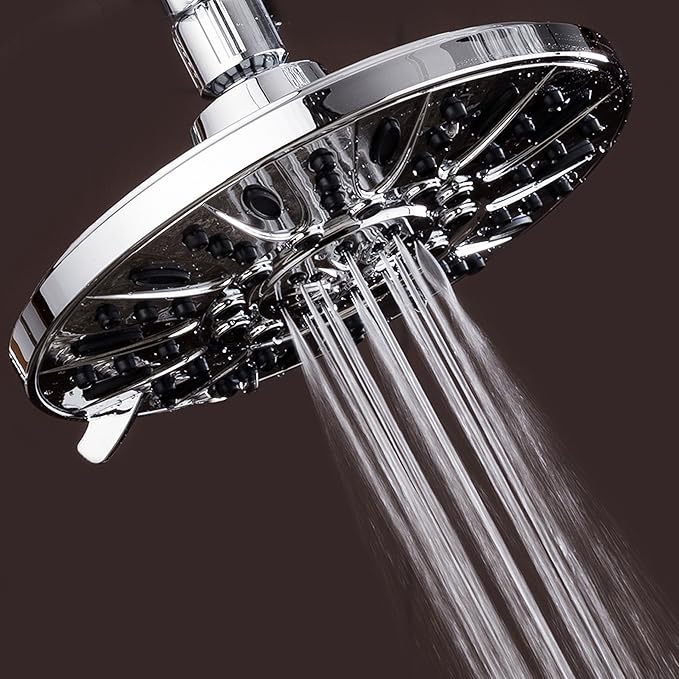 AquaDance Chrome High Pressure 6-Setting, 7" Rainfall Shower Head – Tested to Meet US Quality Standards, Angle-Adjustable, with Tool-Free Installation Finish – 1.8 GPM