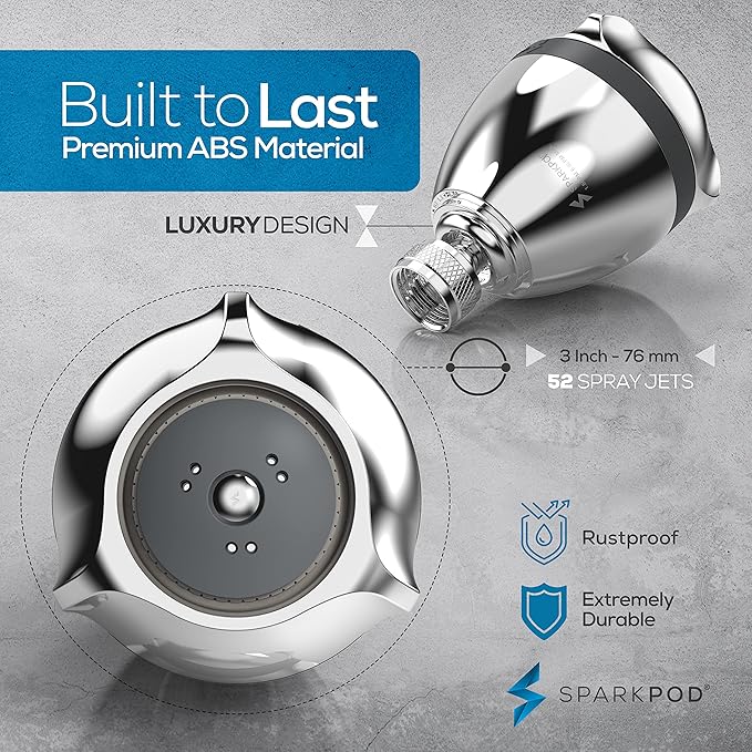 SparkPod 3-Inch Extreme High Pressure Shower Heads - Pressure Boosting with Rain, Massage & Pulsating Mode, Powerful Water-Saving Showerhead - 2.5 GPM Fixed Shower Head (Polished Chrome)