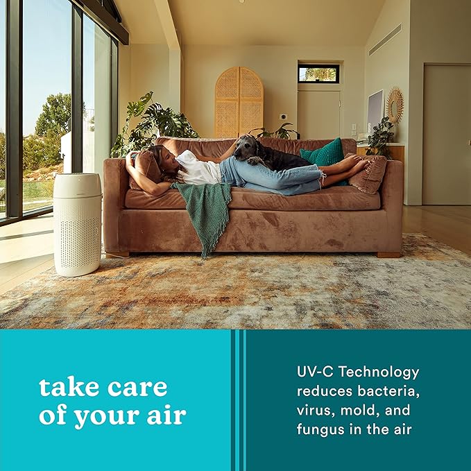 Homedics 5-in-1 PetPlus UV-C Air Purifier - 360-Degree HEPA Filter for 266 Sq Ft, Air Purifiers for Pets, Bedroom, and Home with Essential Oil Pads and Built-In Timer, 3 Speed Settings, White