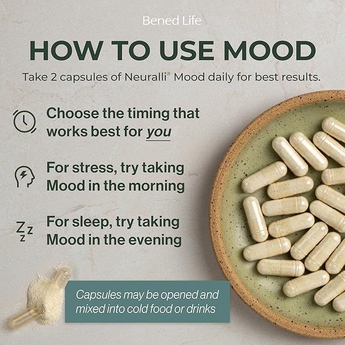 Bened Life Neuralli Mood with PS128 for Stress Relief & Recovery via The Gut-Brain Axis (90-Day Supply), Ages 18+ - 3 Bottles (180 Capsules)
