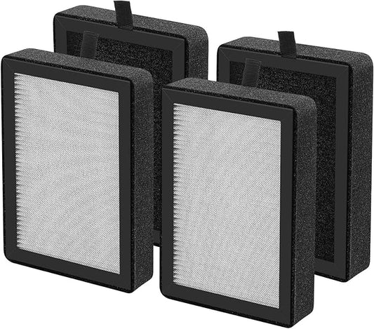 4 Pack LV-H128 Replacement Filter Compatible with LEVOIT LV-H128 / PUURVSAS (HM669A) / ROVACS (RV60) Air Purifier, 3-in-1 HEPA and Activated Carbon Filters, Replace Part #LV-H128-RF