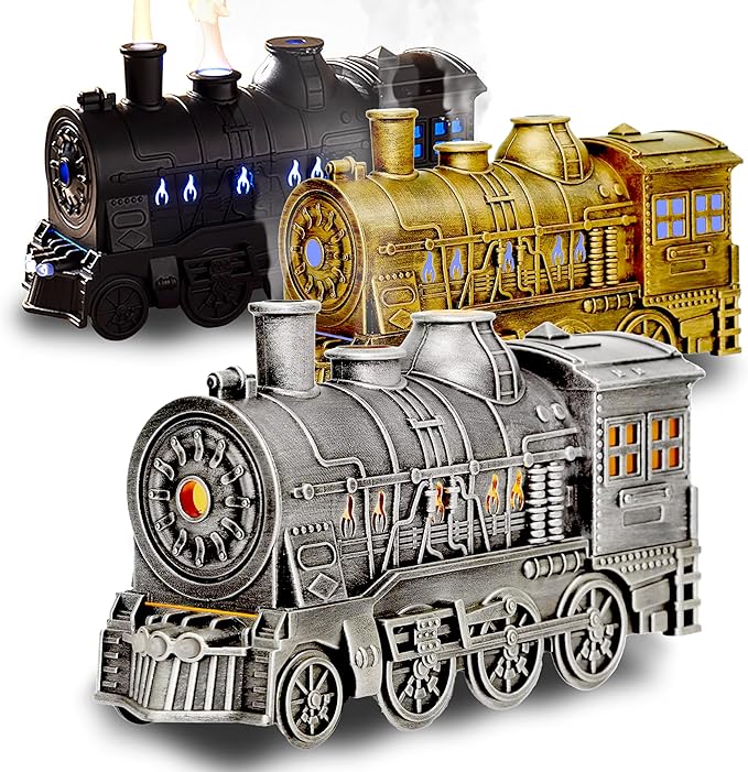 OMEO Silver Small Train Aromatherapy Humidifier & Essential Oil Diffuser - Dual Mist, Quiet Ultrasonic, 300ML Tank, Remote Control, LED Light, Air Purifier for Home, Office, and Bedroom Use