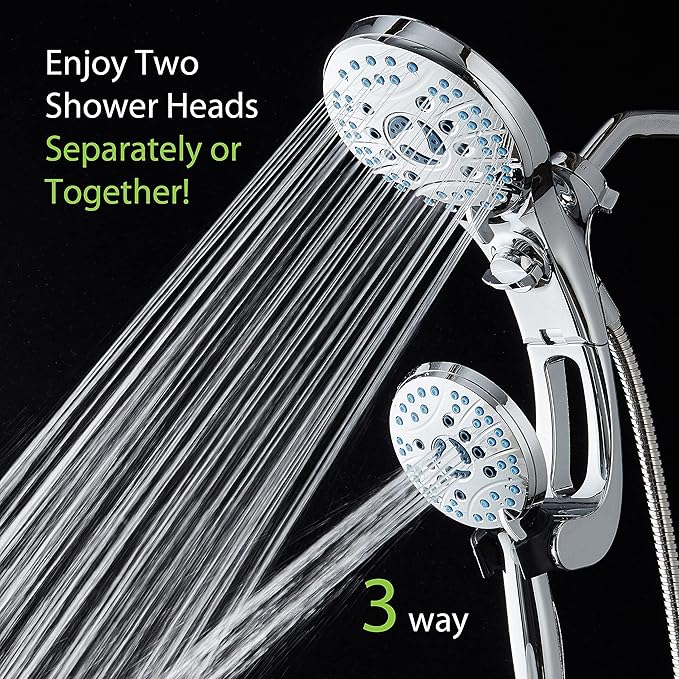 Hotel Spa AquaCare for California As-Seen-On-TV High Pressure Handheld Rain 50-mode 3-way Shower Head Combo with Adjustable Arm, Anti-clog Jets, Tub & Pet Power Wash, 6 ft. Stainless Steel Hose