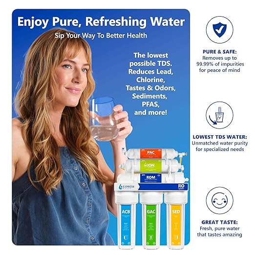 Express Water Reverse Osmosis Deionization Water Filtration System – 6 Stage RO Water Filter with Faucet and Tank – Under Sink Water Filter – with Deionization Water Filter – 100 GPD