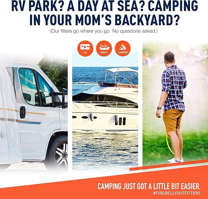 Firebelly Outfitters RV/Marine Inline Water Filter - KDF & GAC Filtration System for RV, Camper, Boat & Outdoor Use - Protects Against Bad Taste, Odor, Chlorine, Iron, Sediment & More - (2 Pack)