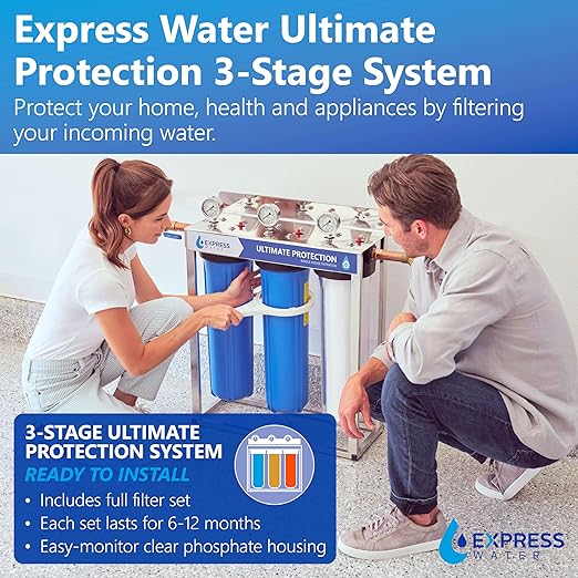 Whole House Water Filter System| ULTIMATE PROTECTION | 3 Stage Water Purifier Whole Home, Top-Tier Heavy Metal + Anti-Scale Filters, High Reduction in Scale, Chloramine, Chlorine, PFAs, Lead, Arsenic