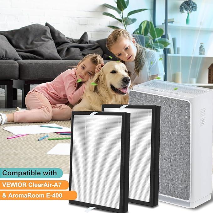2 Pack UPGRADED A7 True HEPA Replacement Filter with Activated Carbon Compatible with VEWIOR ClearAir-A7 and AromaRoom H13 E-400 Air Purifier, Replace Part PF001 APVEC07-P1