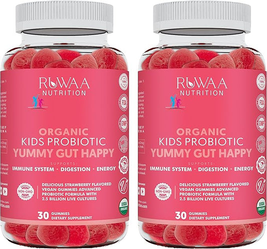 Probiotic Gummies. Organic Kids Probiotic Chewable for Digestive Health & Immunity. Kids Pre & Probiotics Vitamins. No Allergens, Gluten-Free, Non-GMO, Probiotic for Children 60ct (2)