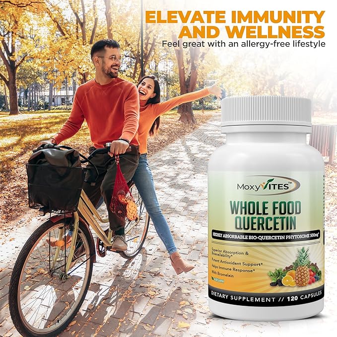 Quercetin with Bromelain 500mg Supplement - Bioactive Phytosome Complex, Pure Organic Whole Food Seasonal Support, Antioxidant, 20X Absorption & Bioavailability-120 Caps
