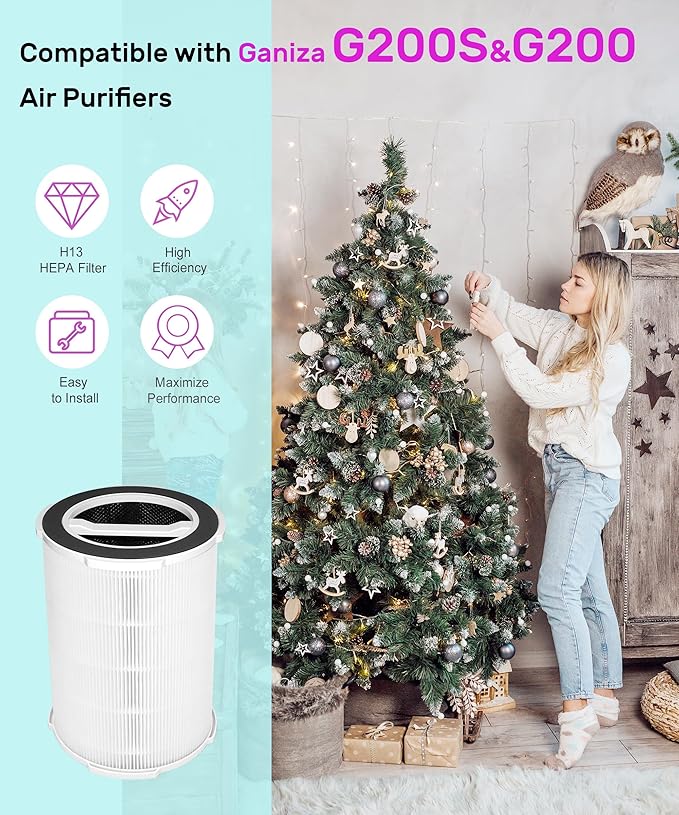 G200S Replacement Filter Compatible with Ganiza G200S/G200 Air Purifier, 3-stage Filtration with Activated Carbon Filter