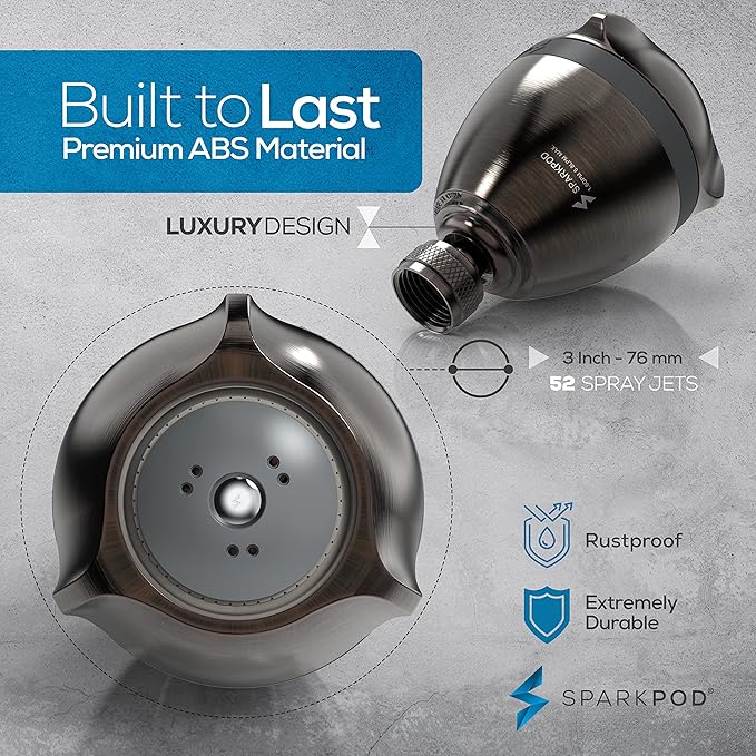 SparkPod 3-Inch Extreme High Pressure Shower Heads - Pressure Boosting with Rain, Massage & Pulsating Mode, Powerful Water-Saving Showerhead - 2.5 GPM Fixed Shower Head (Vintage Oil-Rubbed Bronze)
