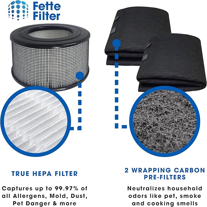 Fette Filter - Replacement 1 x HEPA Filter & 2 x Wrapping Carbon Pre-Filters Compatible with Honeywell 10500 (EV-10) 17000 17005 Part Number 20500. Combo Pack