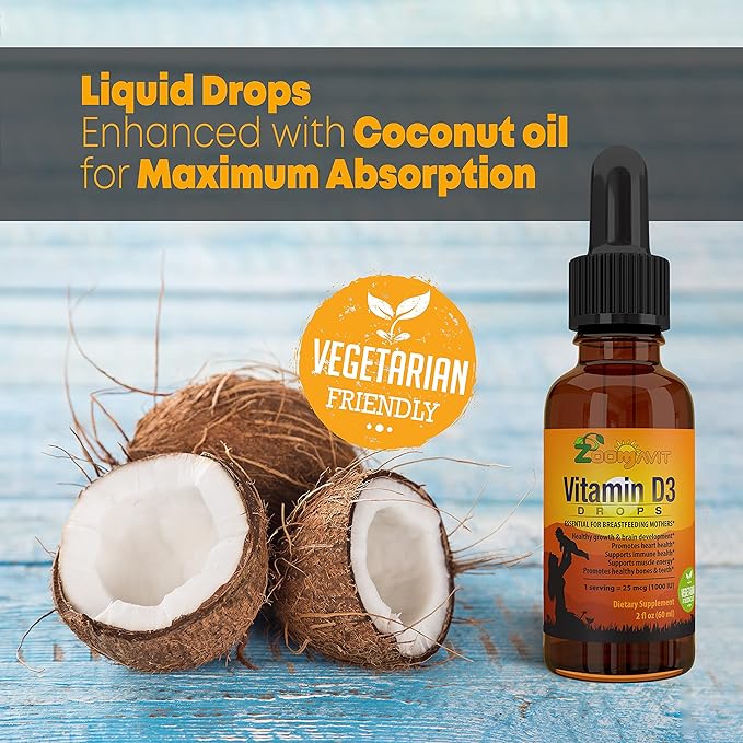 Vitamin D Drops for Infants - Baby Vitamin D Drops 1000 IU 2Fl Oz - Liquid Vitamin D3 Organic with Max Absorption Formula for Newborn, Toddlers, Kids and Adults