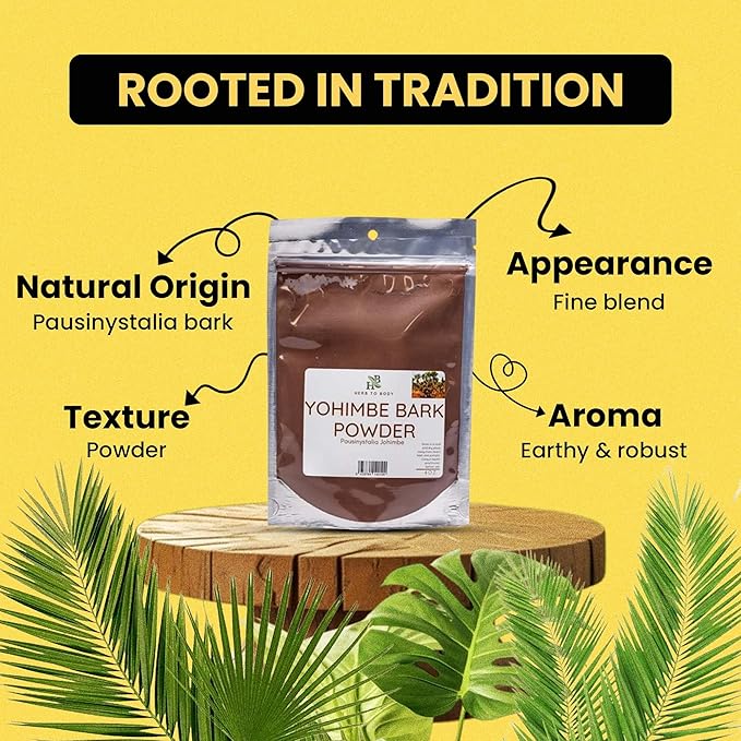 Yohimbe Bark Powder – 4 oz, Wildcrafted Dried Yohimbe Powder Sourced from Africa for Herbal Tea and Traditional Uses