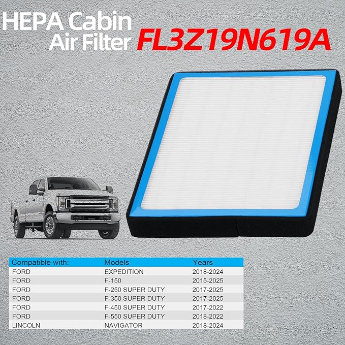 FL3Z19N619A Cabin Air Filter HEPA Air Conditioner with Activated Carbon Replacement Cabin Air Filter Accessories Compatible with Ford F-150 F-250 F-350 F-450 Expedition SUPER DUTY 2015-2025