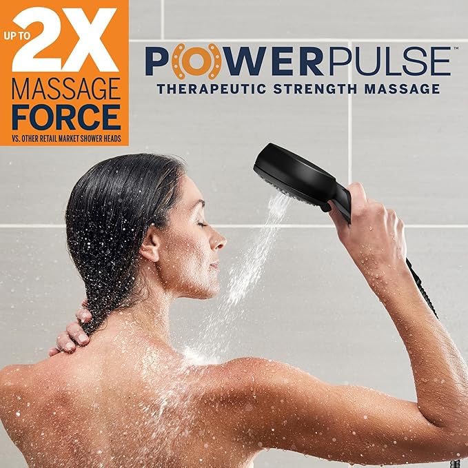 Waterpik High Pressure Hand Held Shower Head With Hose, PowerPulse Massage 7-Mode, Matte Black XPB-765ME