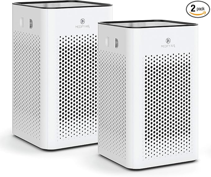 Medify MA-25 Air Purifier with True HEPA H13 Filter | 825 ft² Coverage in 1hr for Allergens, Smoke, Wildfires, Odors, Pollen, Pet Dander | Removal to 0.1 Microns | White, 2-Pack