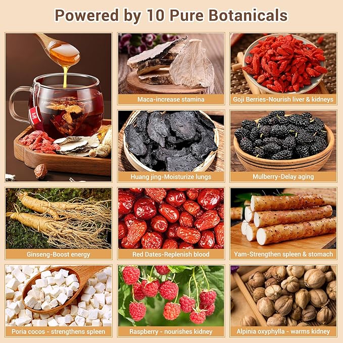 Ginseng Ten Treasures Kidney Tea, Natural Ginseng & Mulberry Herbal Tea kidney cleanse detox & repair Teabags for Men Women, 10 Precious Ingredients Formula (2 Pack/50 Bags)