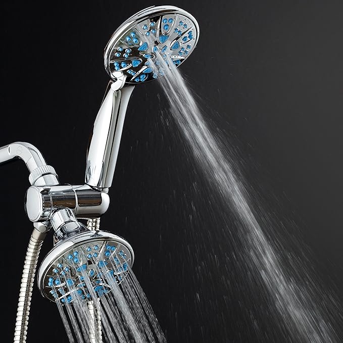 AquaDance for California - Premium High Pressure Antimicrobial 30-setting 3 Way Dual Handheld Shower Head Combo, Stainless Steel Hose, Water Diverter - Chrome Finish