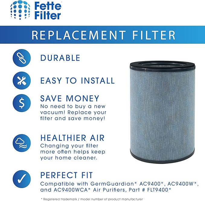 Fette Filter - Air Purifier Replacement Filter Model K Compatible with GermGuardian FLT9400 360° Air Purifier AC9400 AC9400W AC9400WCA Compare to Part #FLT9400 - Pack of 1
