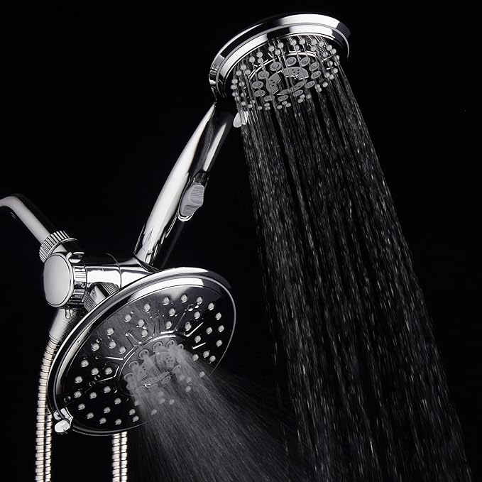 30-Setting Ultra-Luxury 6 inch Rainfall Shower Head & Handheld 3-way Combo with Water Saving Pause Switch and Stainless Steel Hose/Enjoy Separately or Together! Premium All Chrome Finish