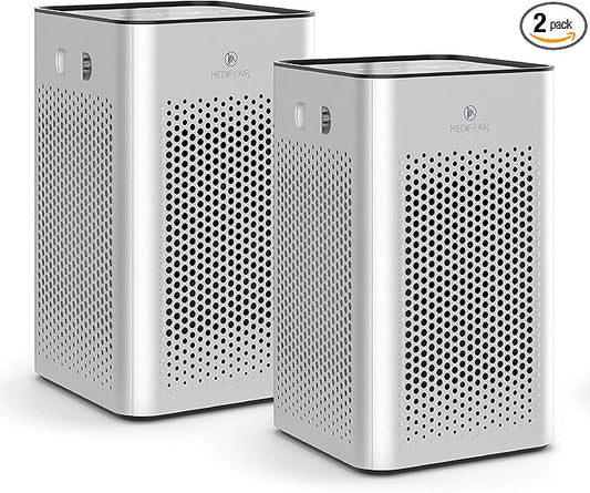 Medify MA-25 Air Purifier with True HEPA H13 Filter | 825 ft² Coverage in 1hr for Allergens, Smoke, Wildfires, Odors, Pollen, Pet Dander | Removal to 0.1 Microns | Silver, 2-Pack