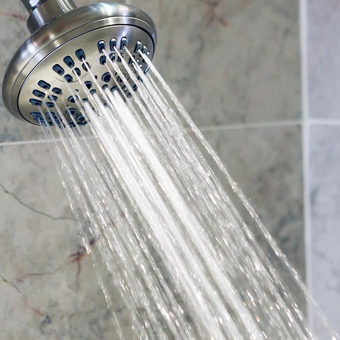 Aqua Elegante Brushed Nickel 1.8 GPM Luxury Shower Head, 6 Settings, BPA Free, Self-Cleaning Nozzles, Durable Brass Fittings