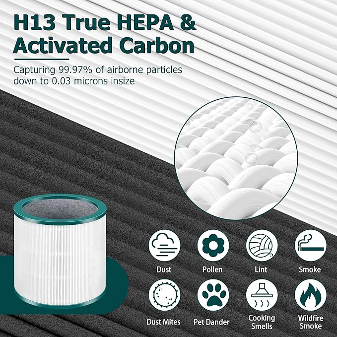 TP01 HEPA Filter Replacement for Dyson Tower Purifier Pure Cool Link TP01, TP02, TP03, AM11, BP01, Funmit 360° Combi HEPA and Activated Carbon Filter, Compared to Part 968126-03, 2 Pack