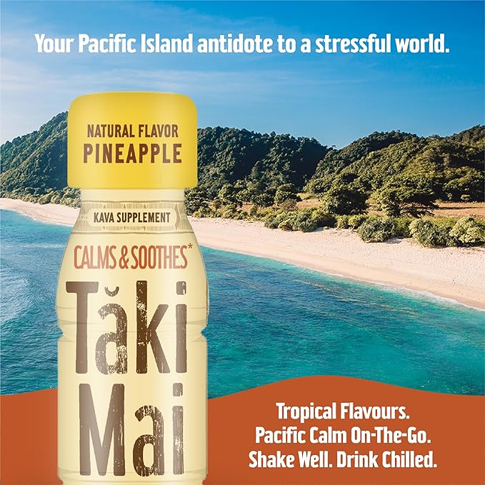 Taki Mai Pineapple Kava Kava 2.5 oz (24-pack) Shots – Noble Kava Root Drink, Ready to Drink for Stress Support & Relaxation, Fast Acting Herbal Support for Calming Better Sleep and Balanced Mood