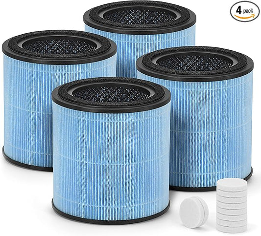 4-Pack AP0601 True HEPA Replacement Filter, Compatible with AP0601/AP0601-RF Air Pu-rifier, with H13 True HEPA Filter and High-Efficiency Activated Carbon 4-IN-1 Filtration, 4 Packs