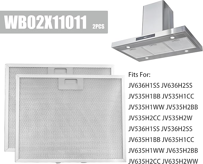 WB02X11011 Range Hood Grease Filter Compatible with GE JV636H1SS JV636H2SS JV536H1SS JV536H2SS JV535H1WW JV635H1BB JV635H2CC 14-1/2 x 11-5/8 Inches （2 Pack）