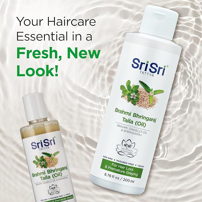 SRI SRI TATTVA Brahmi Bhringraj Hair Oil – Herbal Indian Coconut Scalp Treatment for Smooth, Healthy Hair Care – Ayurvedic Conditioning Mask with Natural Ingredients (6.76 fl oz)