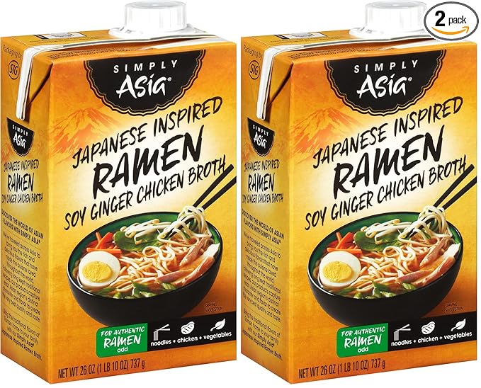 Simply Asia Japanese Inspired Ramen Soy Ginger Chicken Broth, 26 fl oz (Pack of 2)