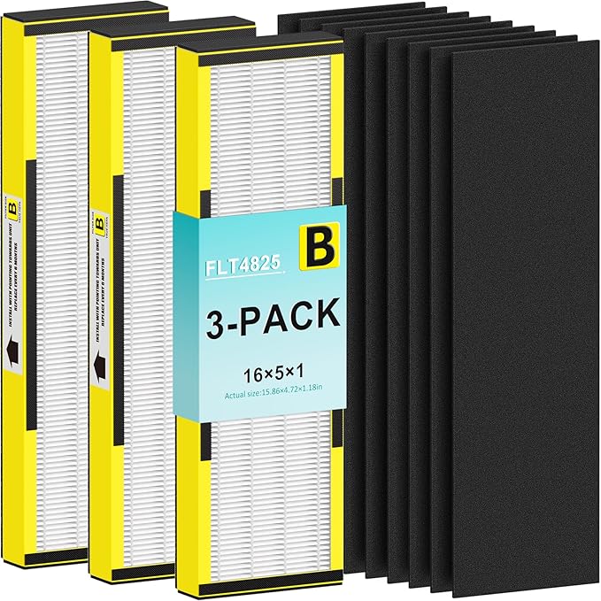 FLT4825 HEPA Filter B Replacement for Guardian Technologies AC4825E AC4300 AC4900 AC4850 Air Purifiers – 3 True HEPA Filters & 9 Carbon Filters, HEPA Pure Version