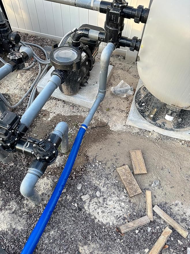 1-1/2 in x 100 ft Pool Backwash Hose Heavy Duty Drain Discharge PVC Lay flat General Purpose Vinyl Hose, Burst Resistant for Water Transfer Sump Pump Pool Filter (1.5in 100ft fiber reinforced hose)