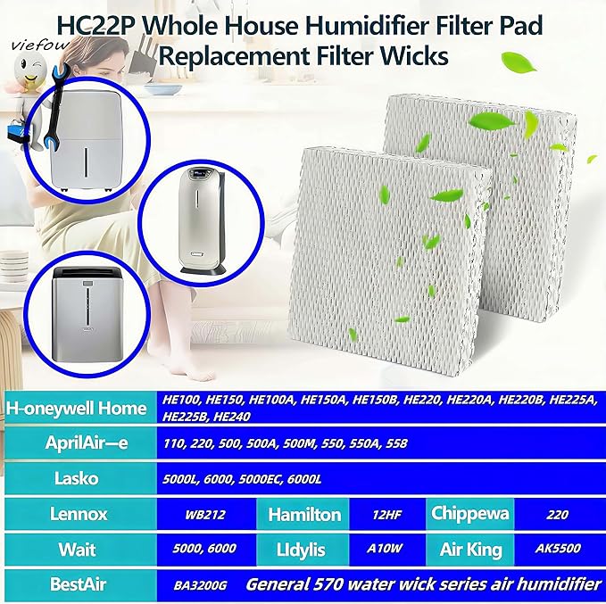 2Pieces Water Panel Humidifier Filter Pad Replacement for AprilAir-e110 220 500 500A 500M 550 550A 558, H-oneywell HC22P HC22P1001 HC22A1007 Whole House Humidifiers,Furnace Humidifier Filter