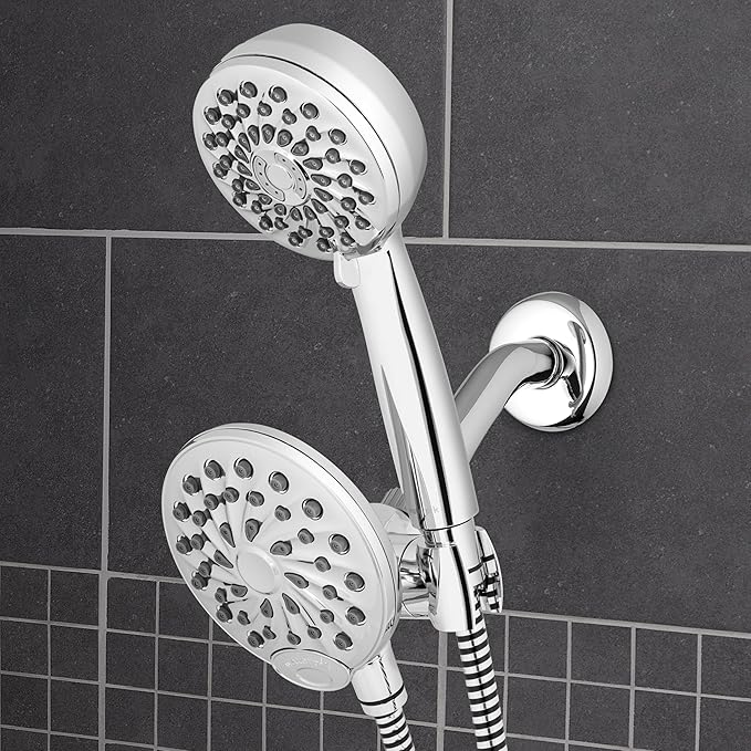 Waterpik One-Touch Dual 2-in-1 Shower System With Rain Shower Head and 7-Mode Hand Held Shower Head, Chrome XPB-133E-763E PowerPulse Chrome 8 Settings Showerhead Combo 1.8 gpm