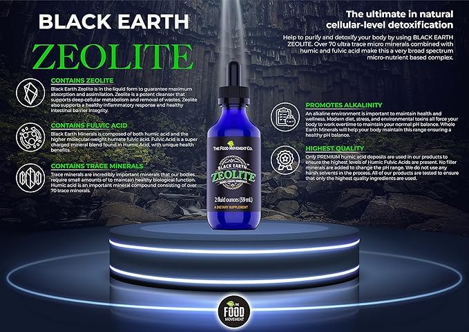 Black Earth Zeolite with Humic Fulvic Acids Trace Minerals for Adults and Kids for Detox, Gut Health and Immune Support - 2oz Liquid Drops Supplement