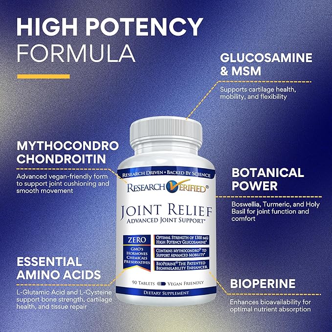 Research Verified Joint Support - Glucosamine, MSM, Turmeric, Boswellia, BioPerine - Vegan - 270 Capsules - 3 Month Supply