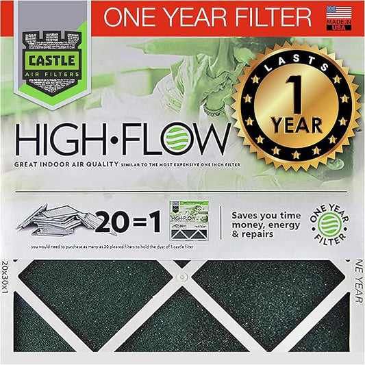 Castle Filters, One-Year HVAC Furnace Filter, Black, 20" x 20” x 1”